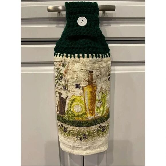 Crochet Top Kitchen Towel- Olive Oil - Picture 1 of 3